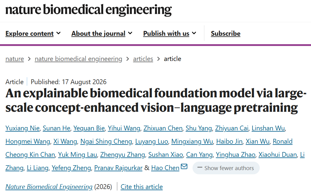 [Nature Biomedical Engineering] An Explainable Biomedical Foundation Model via Large-Scale Concept-Enhanced Vision–Language Pre-training