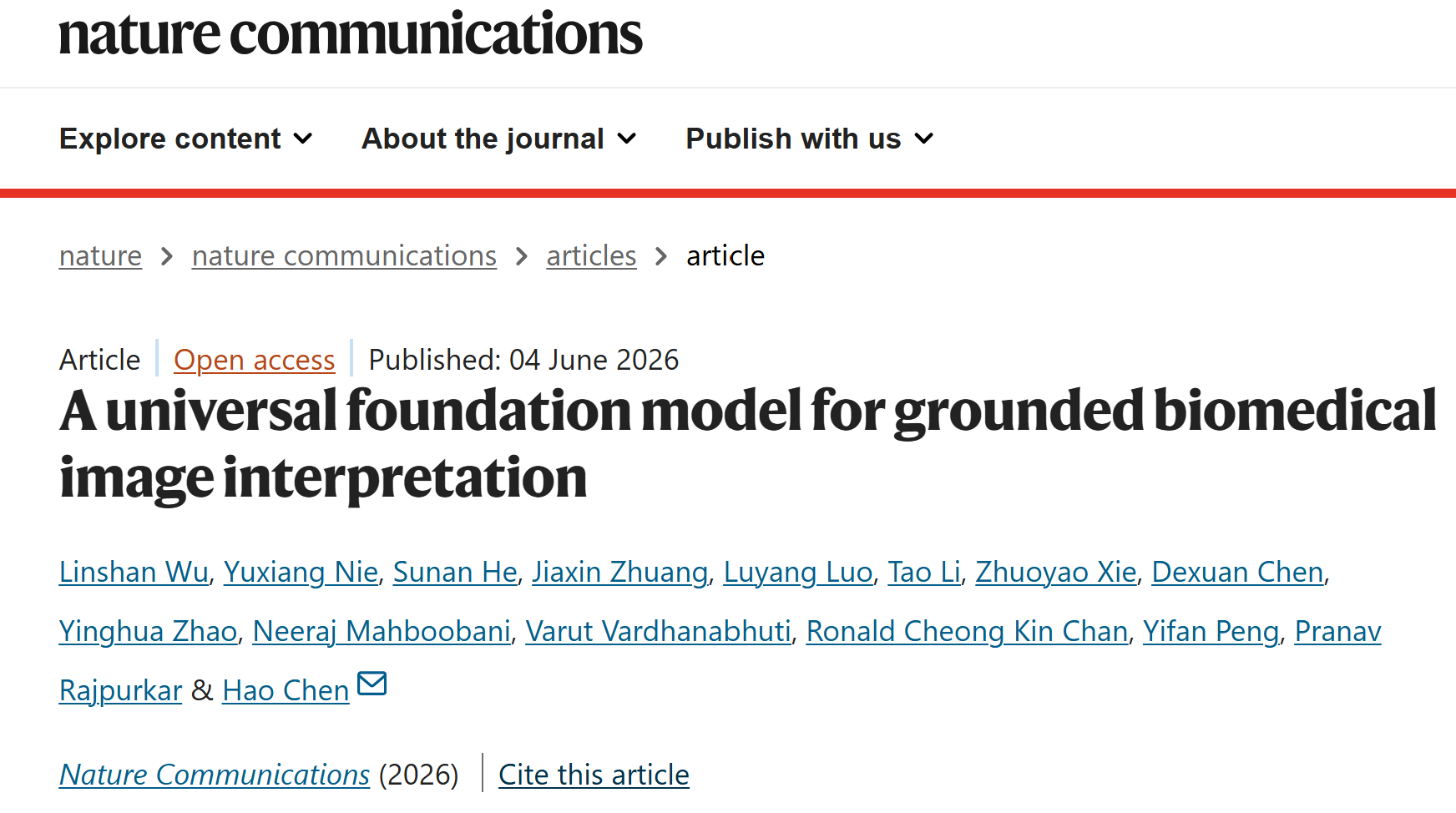 [Nature Communications] A universal foundation model for grounded biomedical image interpretation